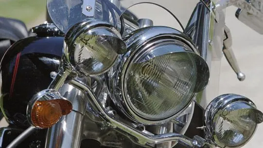 Chrome motorcycle headlight detail